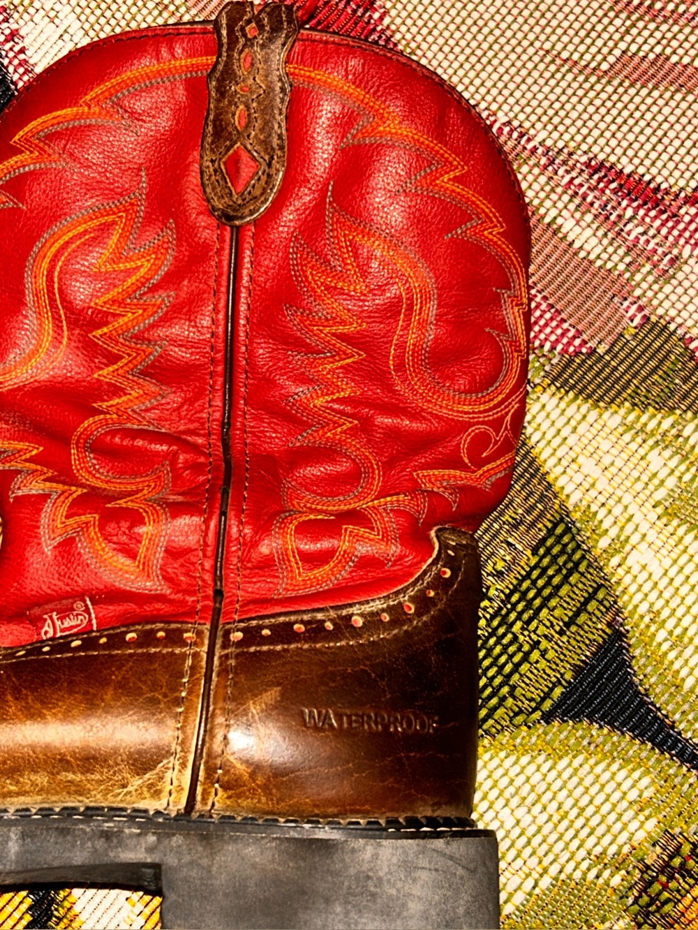 Justin Waterproof Western Work Lounge Party Cowboy Boots, Womens Size 11, Flame - Picture 3 of 5